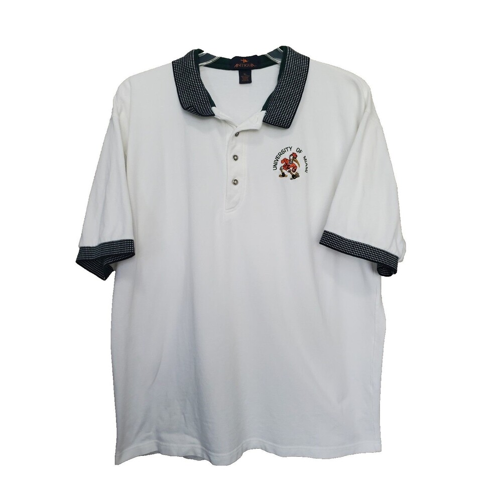 Antigua University of Miami Sebastian the Ibis Men's White Polo Shirt XL VTG